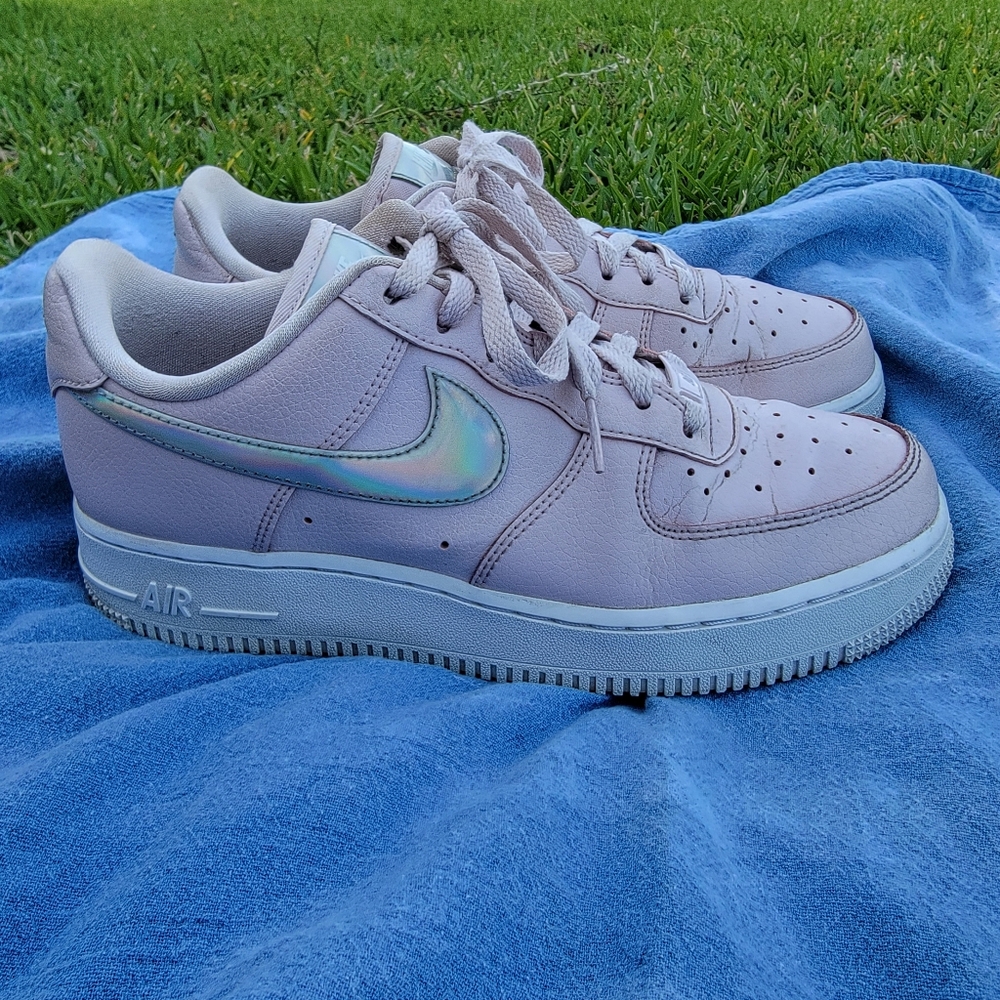 NIKE Air Force ones Pink Iridescent Swoosh Womens size Size 7.5 - Picture 3 of 14